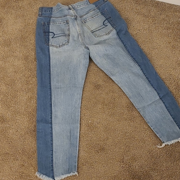 American Eagle Outfitters Straight Colorblock Cropped Distressed Jeans - Picture 3 of 4